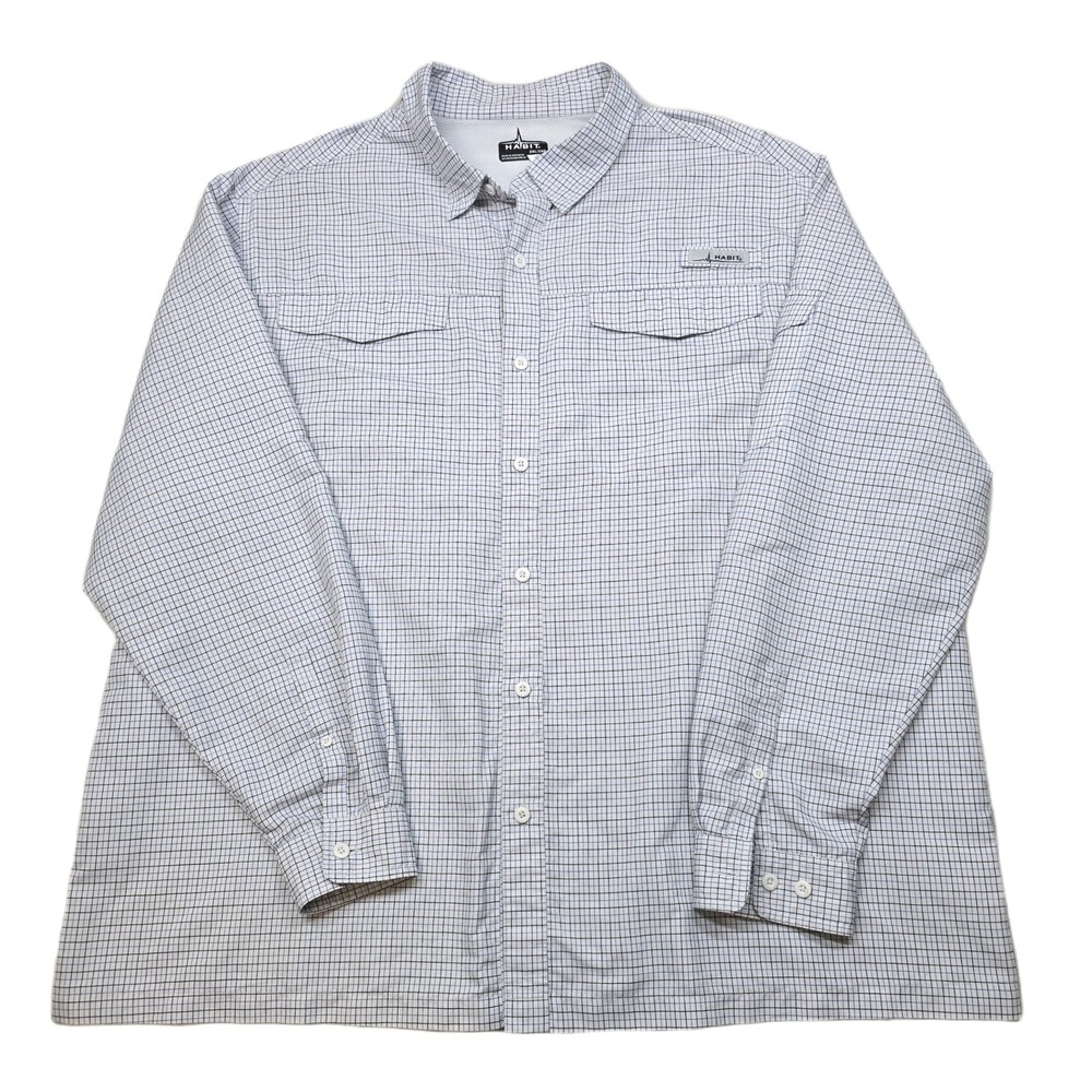 Habit Fishing Shirt Mens 2XL Long Sleeve Button Down Dockside Check Solar Factor